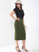 Women's midi skirt is fashionable and stylish, wrinkle free, with elastic pockets for office environment